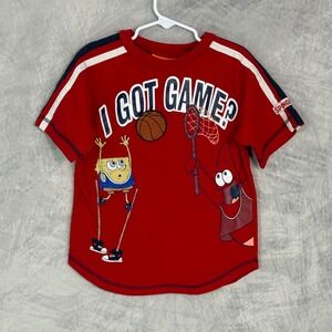 Vtg 2003 y2k Nickelodeon Spongebob Basketball Red Graphic Shirt Boys sz 6